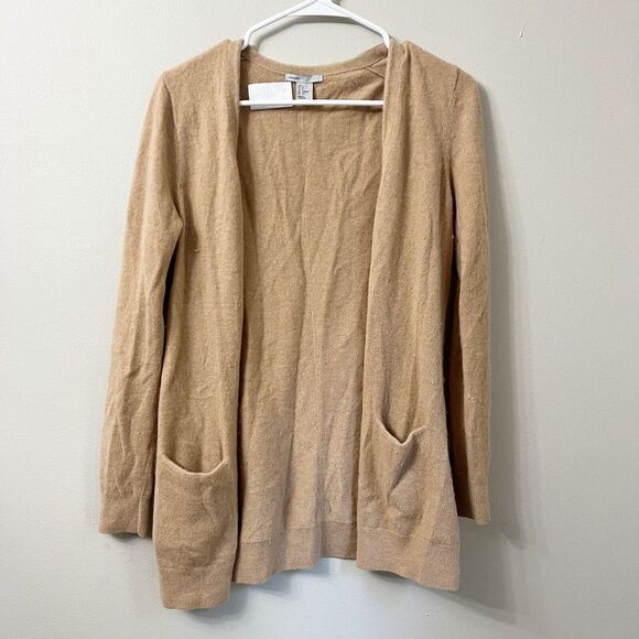 H&M Cashmere Womens Open Front Cardigan Biege Size S Long Sleeve Sweater Pockets - Picture 1 of 9